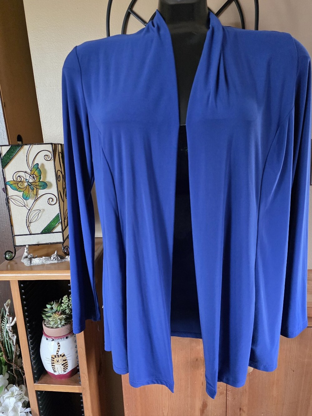 Vintage 90s Y2K Women’s Open Front Royal Blue Lightweight Stretchy Cardigan Sz S